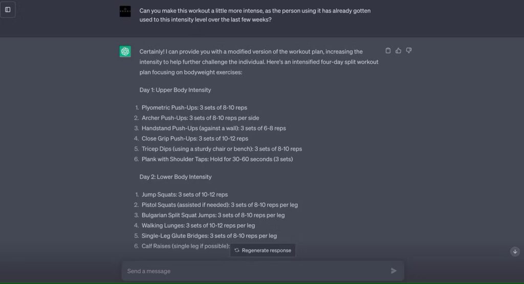 ChatGPT as a fitness trainer